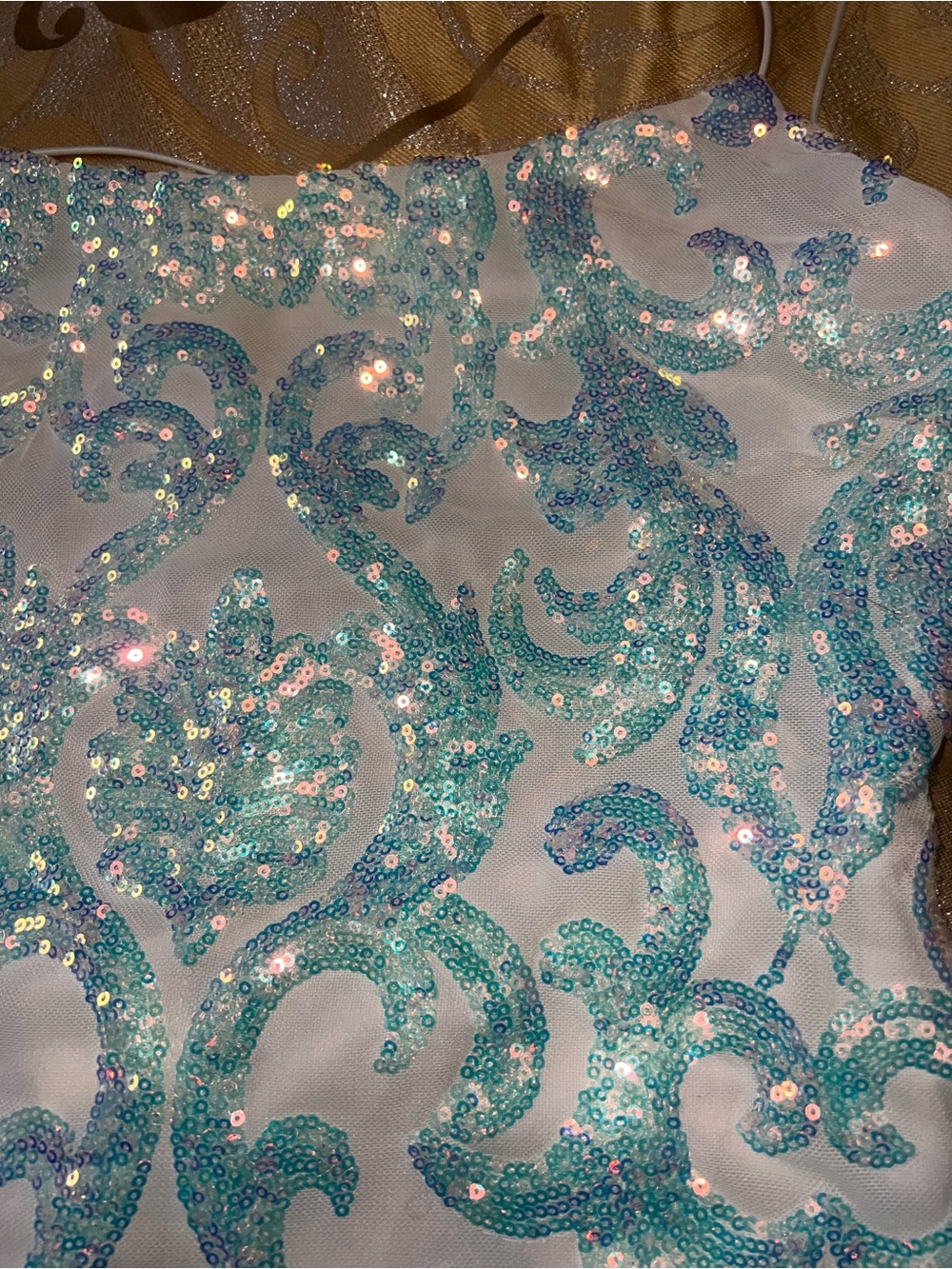 Windsor Iredescent Blue Sequin Damask Bodycon Mini Dress L - Picture 3 of 11